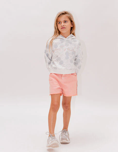 Girls’ White Hoodie with Silver All-Over SmileyWorld Print - Image 9